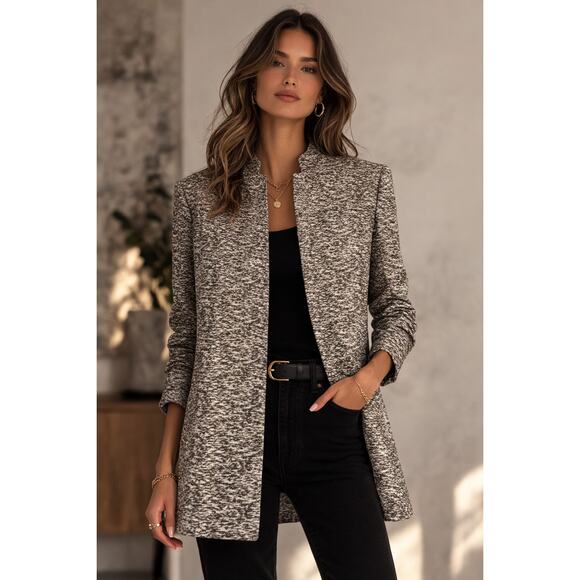 Preston & York Jackets & Blazers - Preston & York Open Front Blazer Jacket Women 10 Cream Green Textured Classic